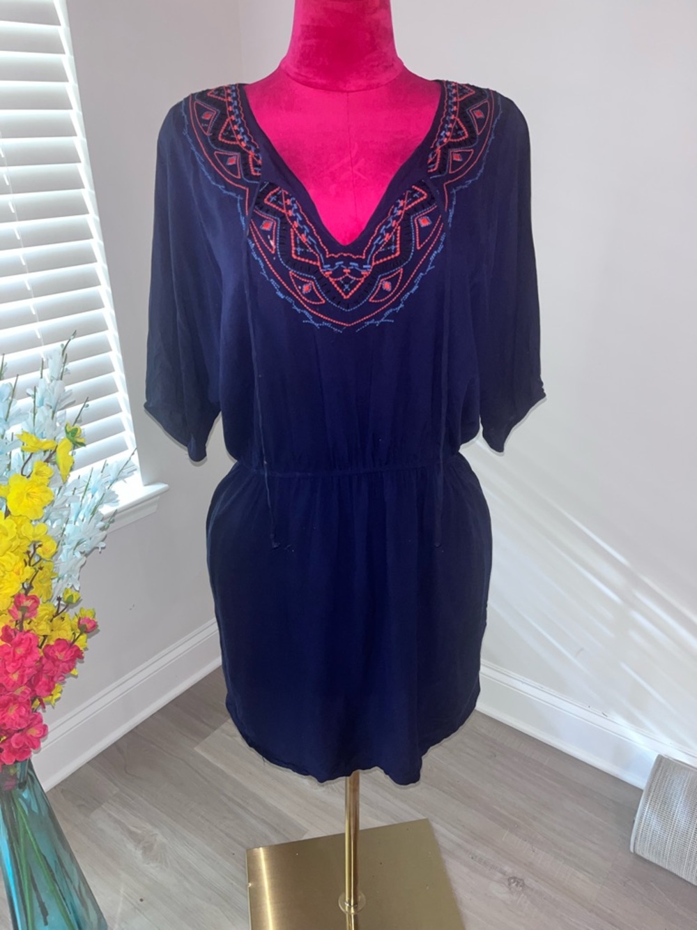 City Studio Navy and Hot Pink Embroidered Dress